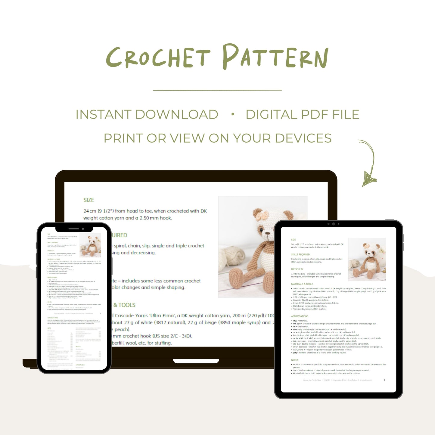 Crochet Pattern - Gracie the Panda Bear