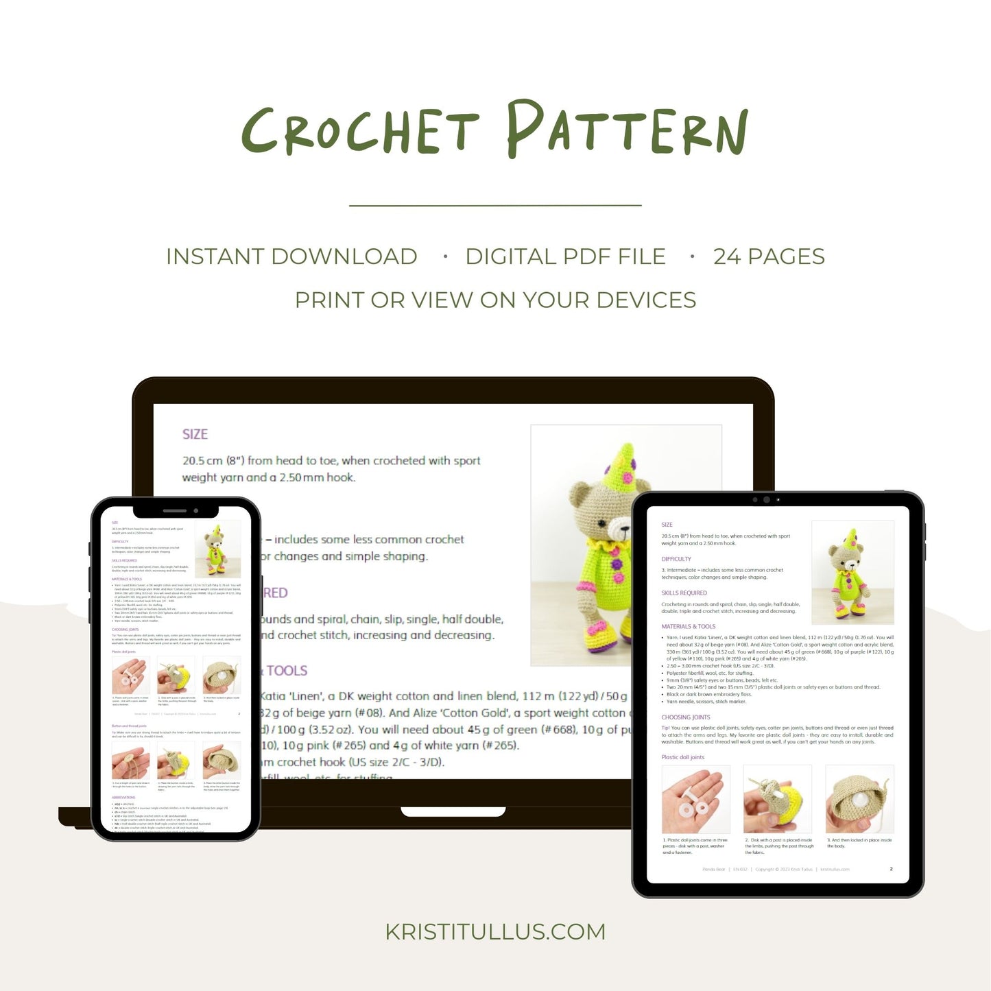 Crochet Pattern - Teddy Bear in a Clown Costume