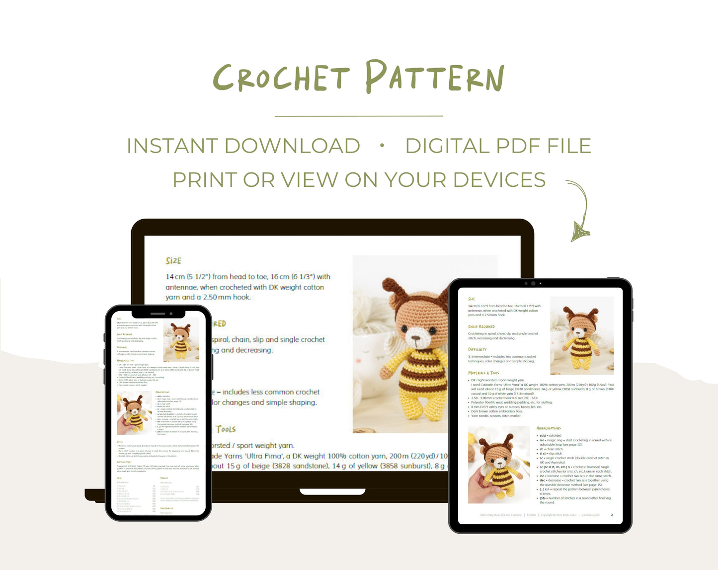 Crochet Pattern - Little Teddy Bear in a Bee Costume
