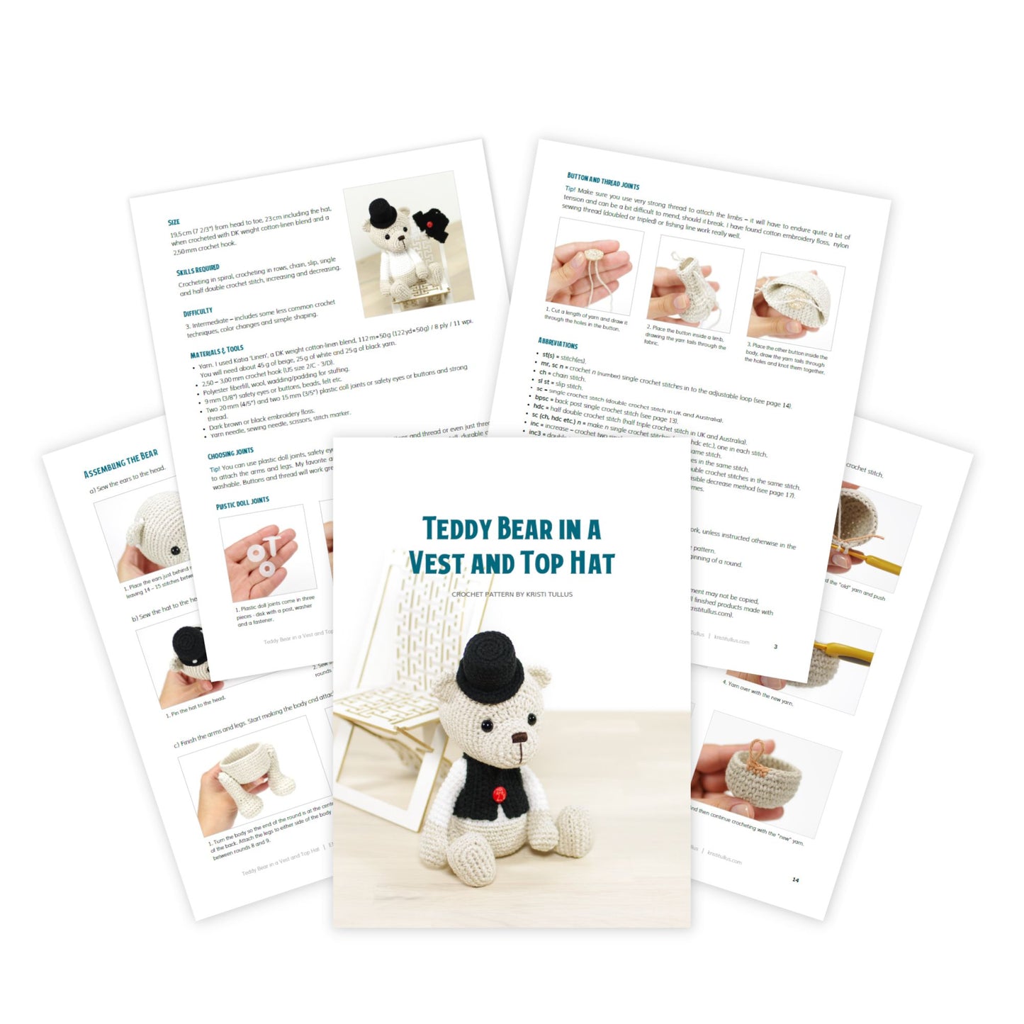 Crochet Pattern -  Teddy Bear in a Top Hat and Vest