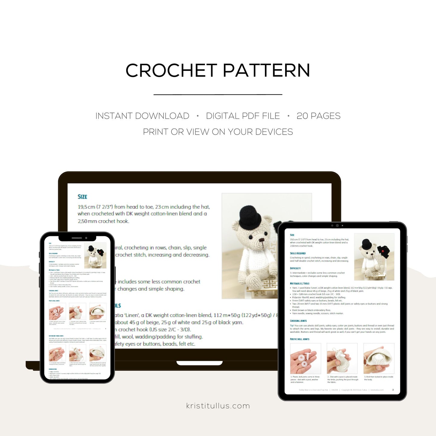 Crochet Pattern -  Teddy Bear in a Top Hat and Vest