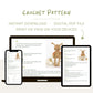 Crochet pattern digital PDF file displayed on smartphone, tablet, and computer screen.