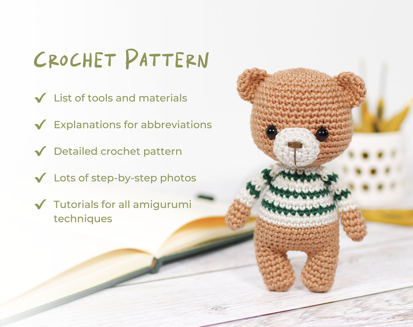 Crochet Pattern - Little Teddy Bear in a Stripy Sweater