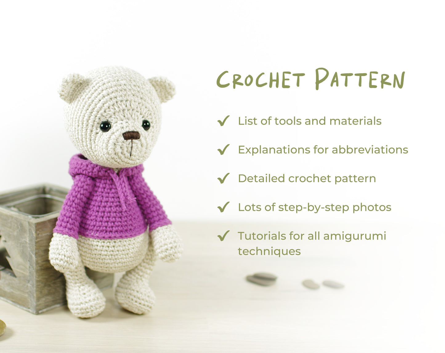 Crochet Pattern - Teddy Bear in a Hoodie