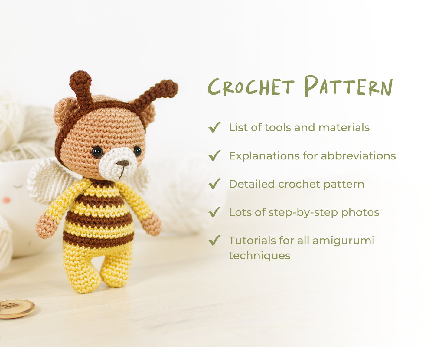 Crochet Pattern - Little Teddy Bear in a Bee Costume