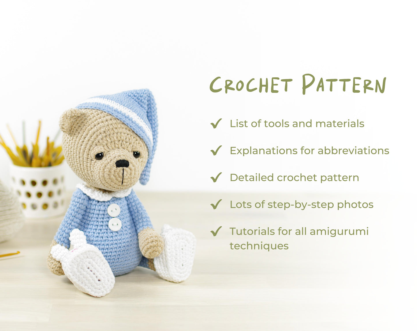 Crochet Pattern - Sleepy Teddy Bear in Pajamas