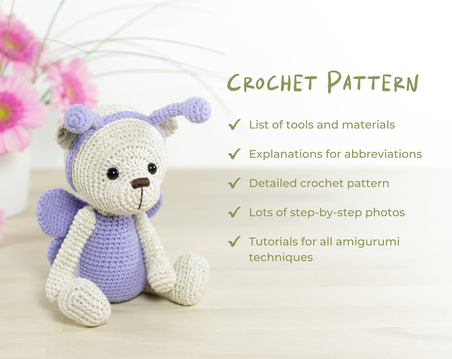 Crochet Pattern - Teddy Bear in a Butterfly Costume