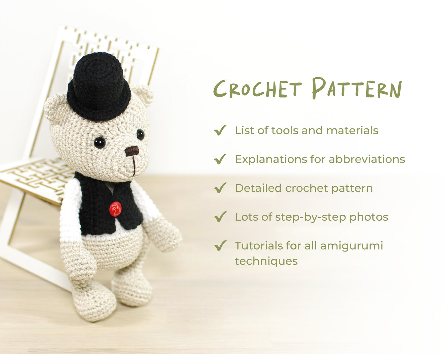 Crochet Pattern -  Arthur the Dapper Teddy Bear